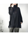 Off-neck A-line knit top with square cut for a slimmer look