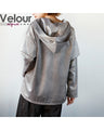 A glossy velour that is more than just casual. An original and elegant hoodie for adults.