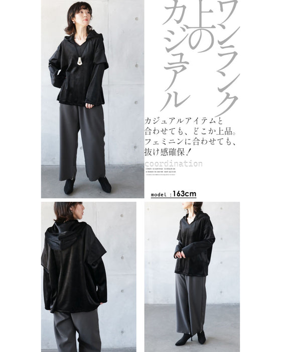 A glossy velour that is more than just casual. An original and elegant hoodie for adults.