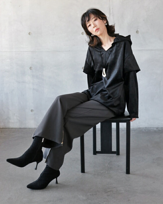 A glossy velour that is more than just casual. An original and elegant hoodie for adults.
