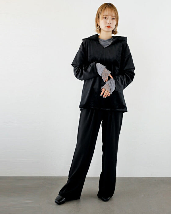 A glossy velour that is more than just casual. An original and elegant hoodie for adults.