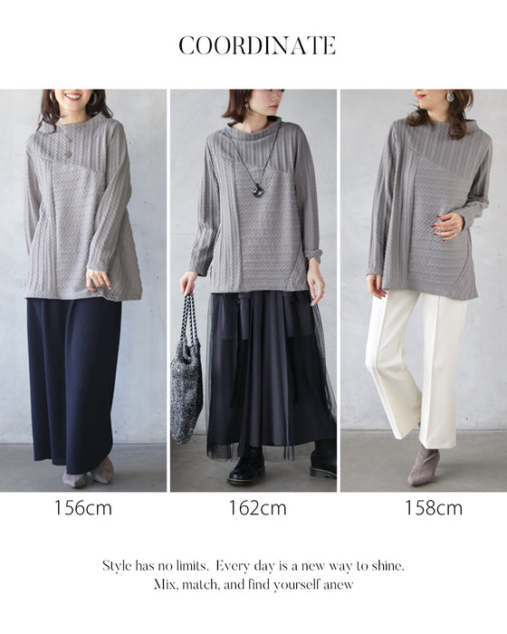 絶妙配置 浮き立つ編み風ニットソー