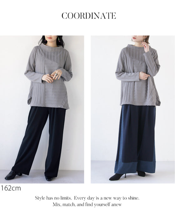 絶妙配置 浮き立つ編み風ニットソー