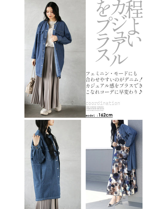ロング丈でこなれてる。ライトなデニムシャツアウター