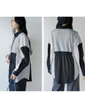 A one-piece look. A shirt with a combination of different materials