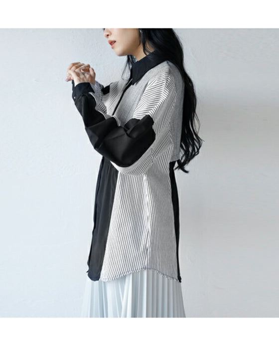 A one-piece look. A shirt with a combination of different materials