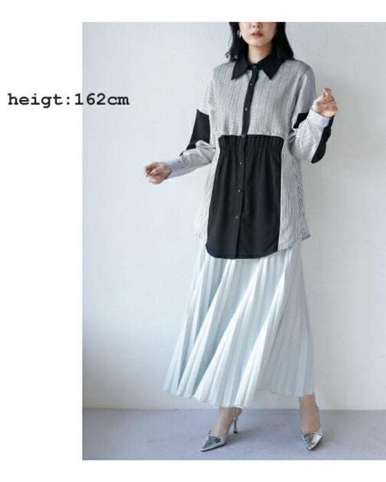 A one-piece look. A shirt with a combination of different materials