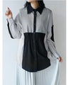 A one-piece look. A shirt with a combination of different materials