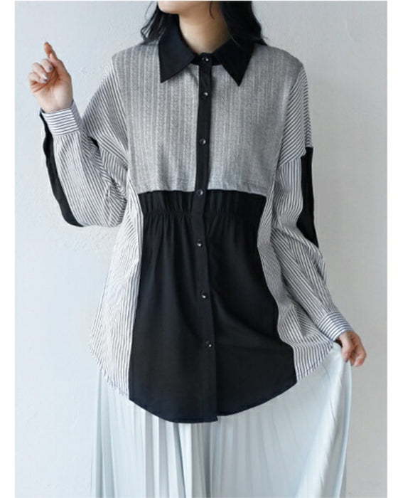 A one-piece look. A shirt with a combination of different materials
