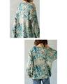 Botanical print sheer knit top