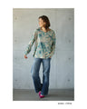 Botanical print sheer knit top