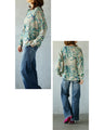 Botanical print sheer knit top