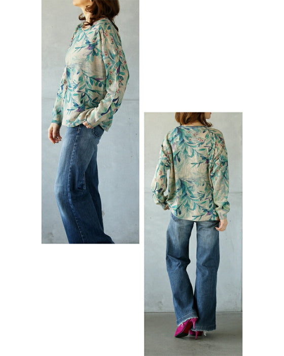 ボタニカル柄シアーニットトップス