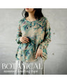 Botanical print sheer knit top