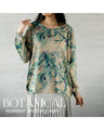 Botanical print sheer knit top