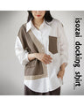 Mixed material docking shirt top