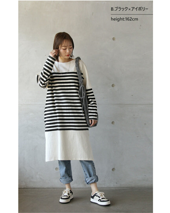 大人のゆるボーダーチュニックワンピース
