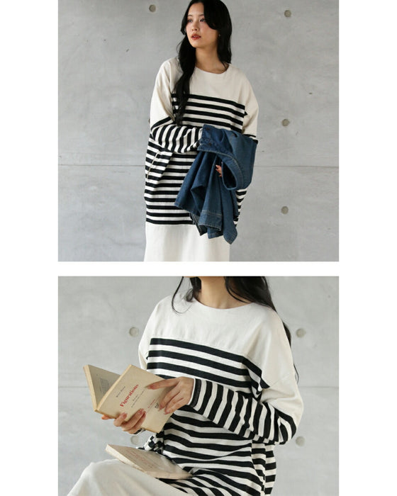 大人のゆるボーダーチュニックワンピース