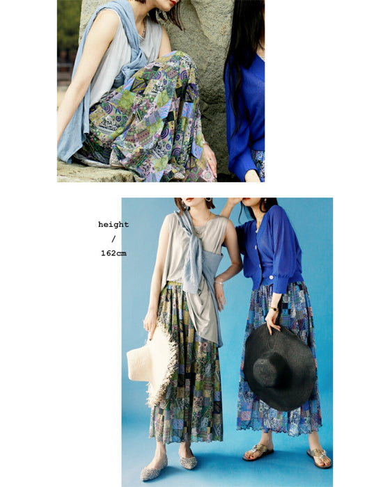 A sheer, light-weight flared skirt with a bold pattern