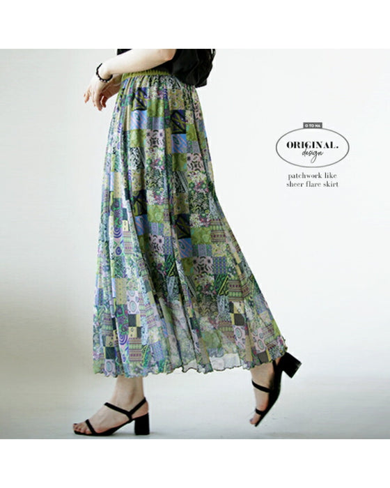 A sheer, light-weight flared skirt with a bold pattern