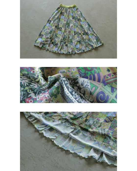 A sheer, light-weight flared skirt with a bold pattern