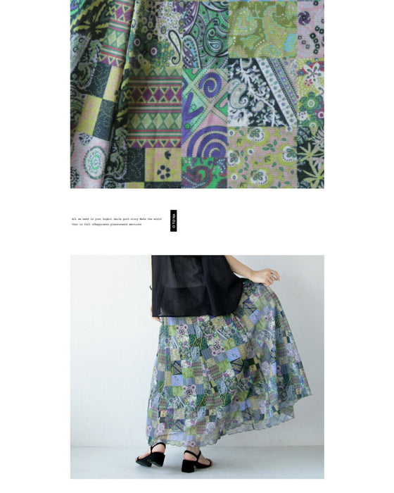 A sheer, light-weight flared skirt with a bold pattern