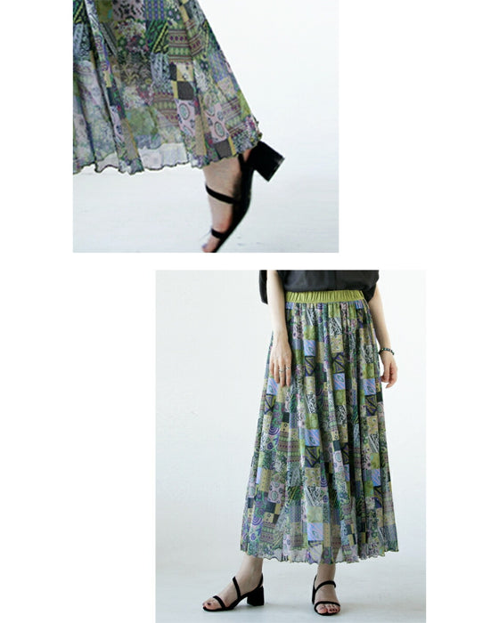 A sheer, light-weight flared skirt with a bold pattern