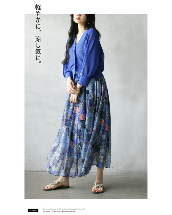 A sheer, light-weight flared skirt with a bold pattern
