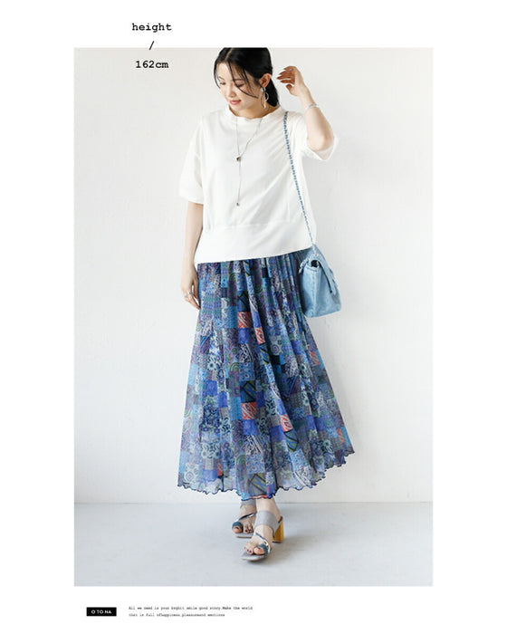 A sheer, light-weight flared skirt with a bold pattern