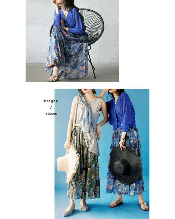 A sheer, light-weight flared skirt with a bold pattern