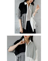 A mixed shirt top with a striking pattern
