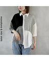 A mixed shirt top with a striking pattern