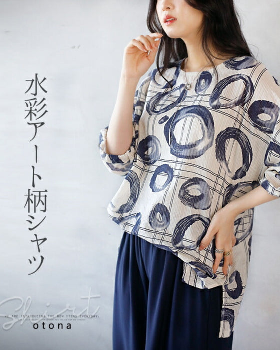 水彩アート柄シャツ トップス