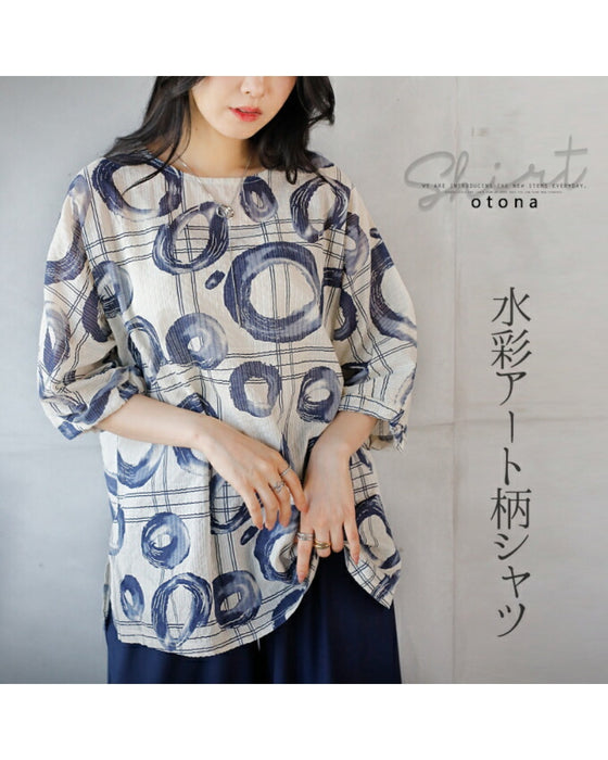 水彩アート柄シャツ トップス