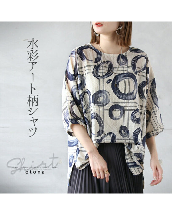 水彩アート柄シャツ トップス