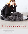 Relaxed adult style. Stitched denim. Pants