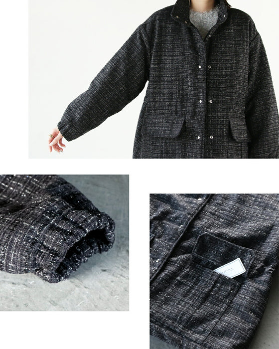 A classy coat made of sparkling tweed