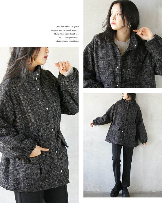 A classy coat made of sparkling tweed