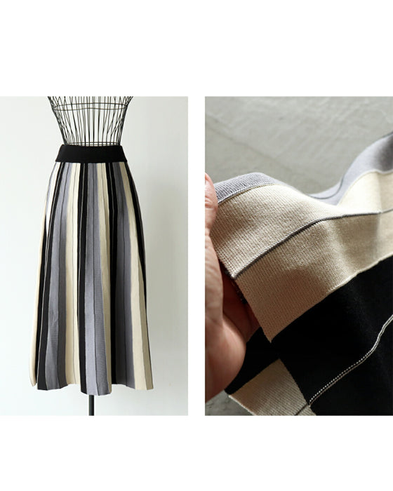 A striped knit skirt that hides your skin neatly and makes you look slimmer!