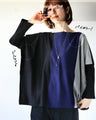 A two-tone, slimming knit top for a sophisticated look