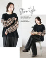 Easy and stylish knit and check docking shirt