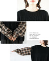 Easy and stylish knit and check docking shirt