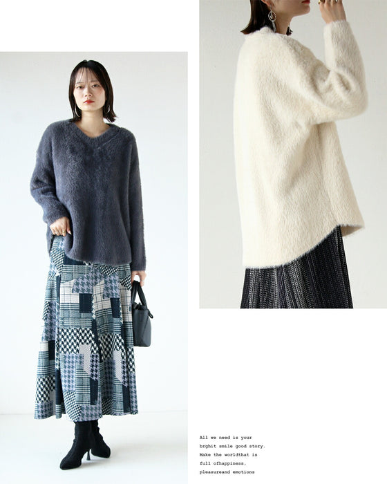 Fluffy and smooth shaggy knit top