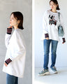 Warm fleece-lined long-sleeved T-shirt with a dog and striped sleeves