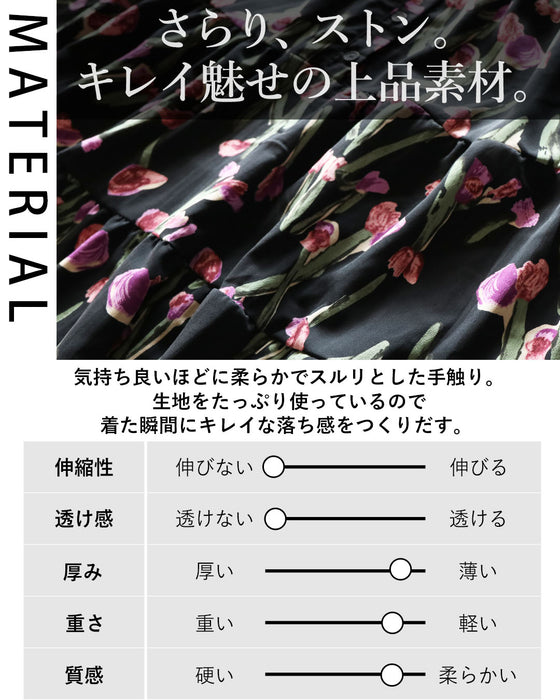 ピンクフラワーが映えるティアードワンピース