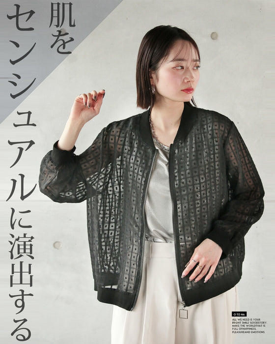 風を吹き込む 格子ドット柄シアーブルゾン