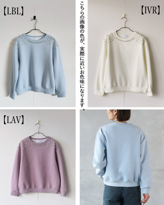 品のある煌めき放つ パール＆ビジュー装飾スウェット