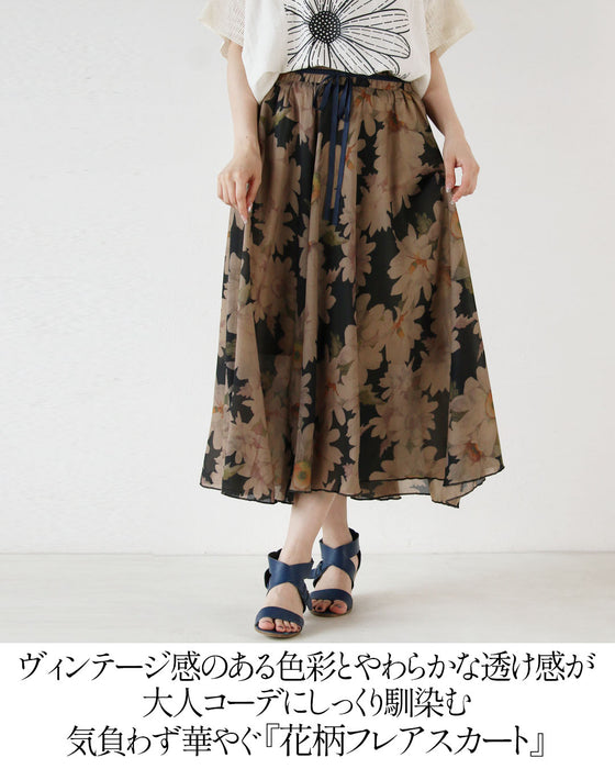 ヴィンテージな花柄を軽やかに纏う 大人のシアーフレアスカート