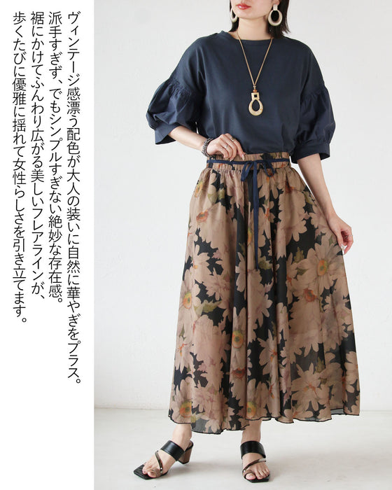 ヴィンテージな花柄を軽やかに纏う 大人のシアーフレアスカート