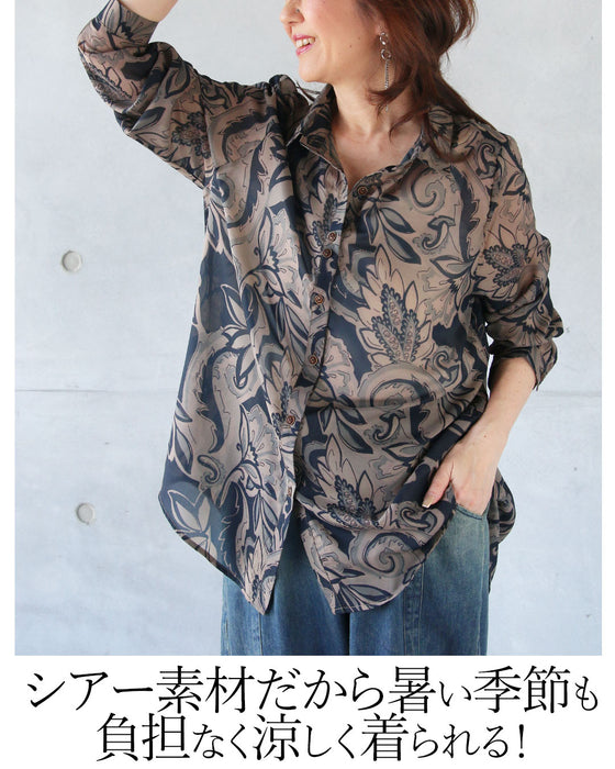 涼しげに映える。大人のボタニカル柄シアーシャツ